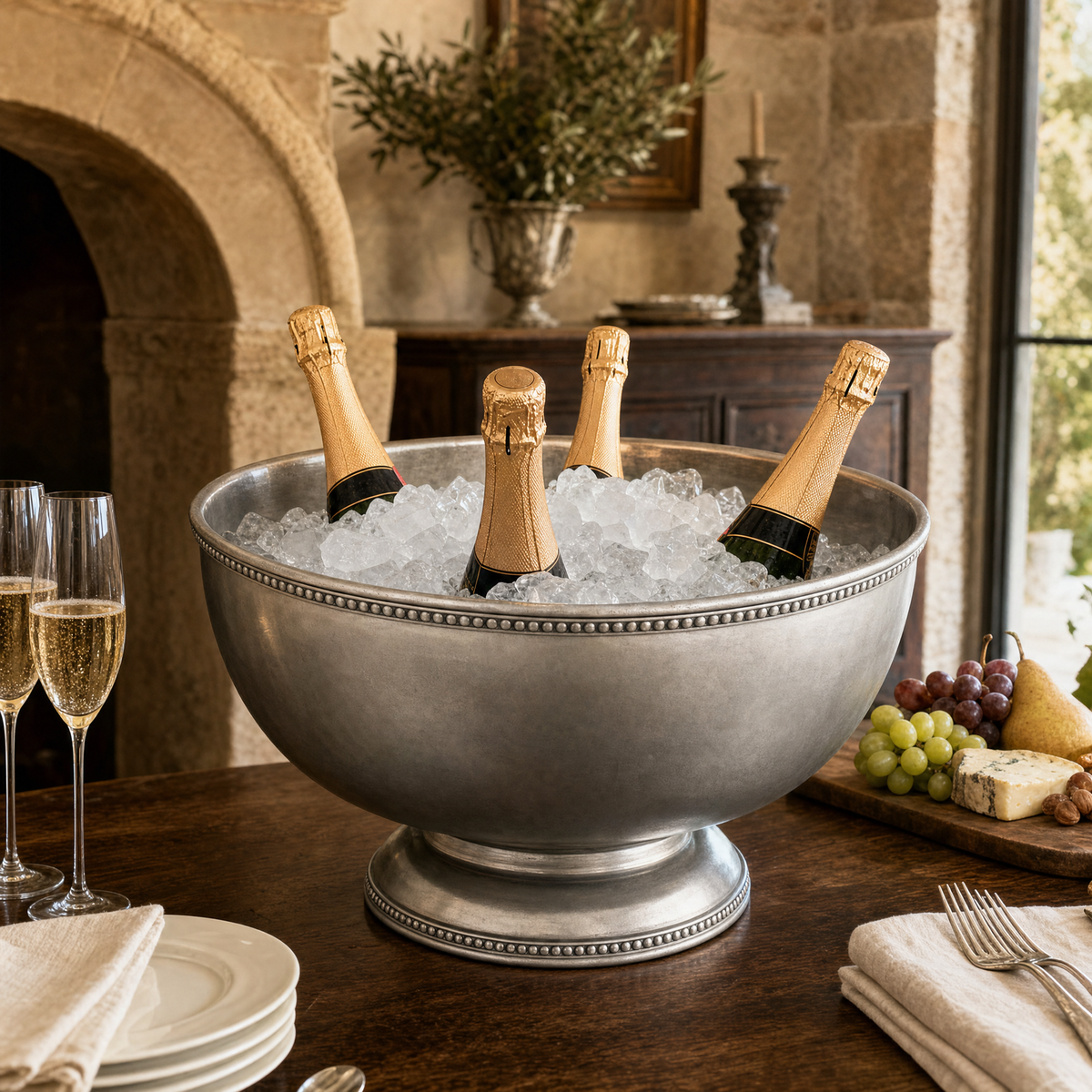 Vagabond House - Pewter Medici Bead Ice Tub/Punch Bowl