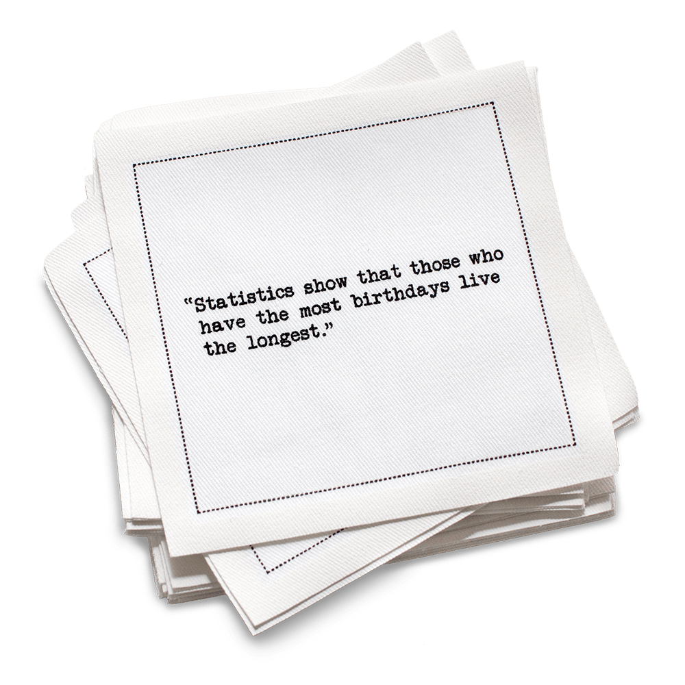 Five Star Napkins Inc. - Birthday Quotes  - White Cotton Cocktail Napkins 50x