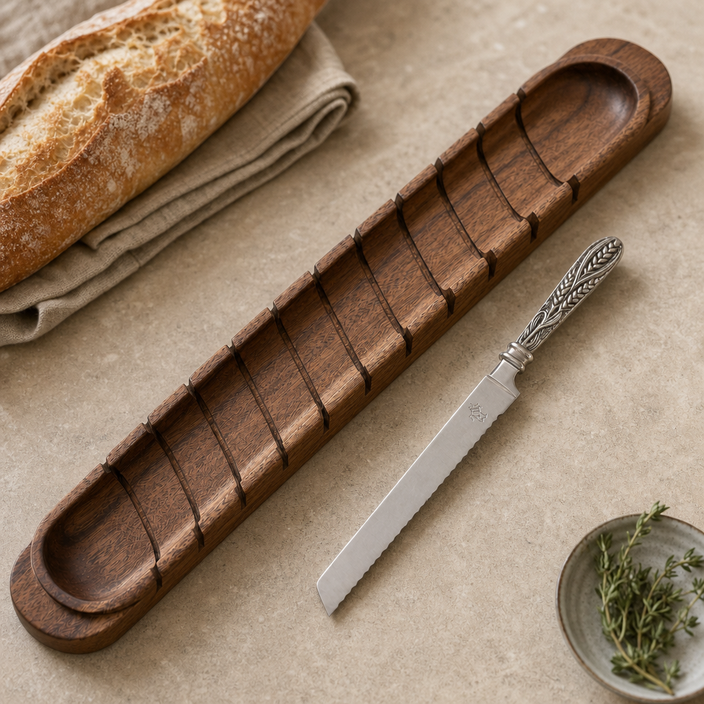 Vagabond House - Baguette Board with Wheat Pattern Bread Knife