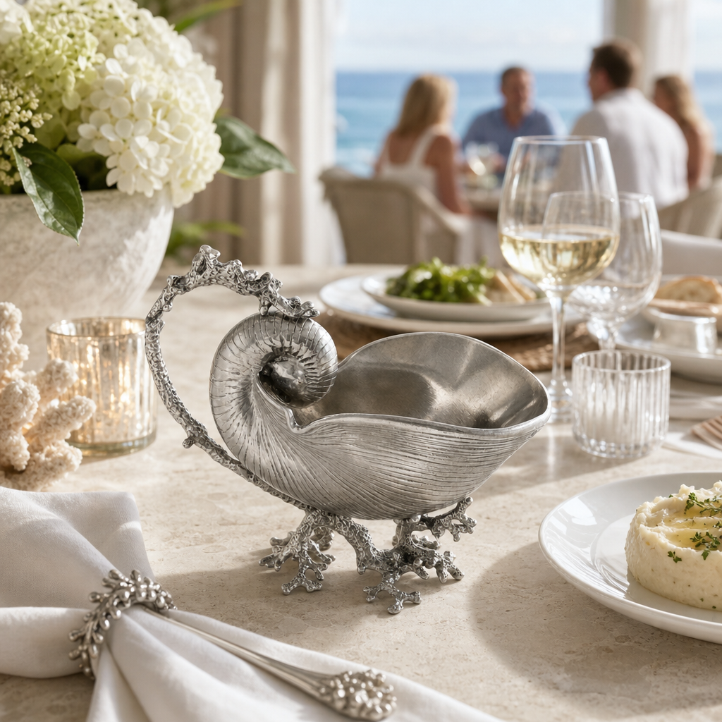 Pewter Nautilus Gravy Boat