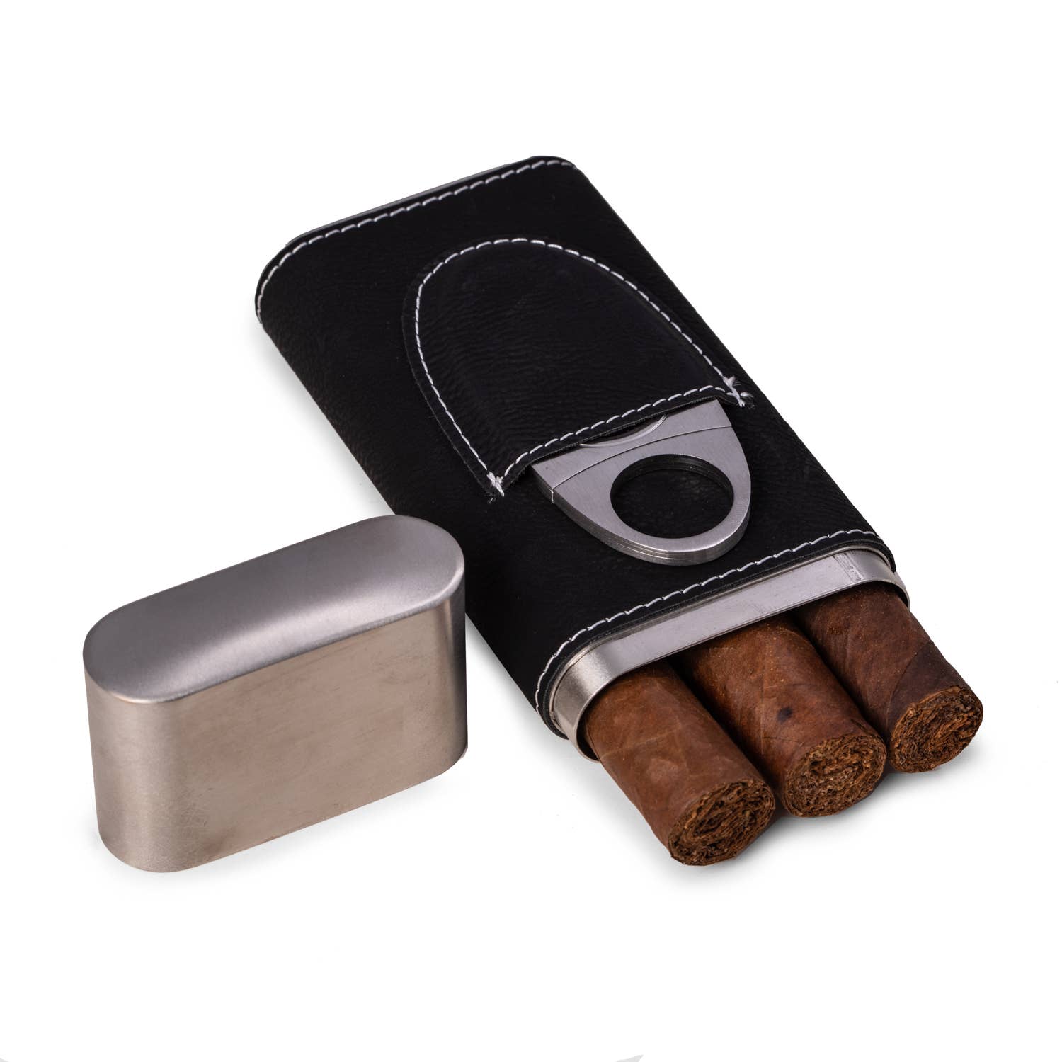 BeyBerk International - Harrison Leather and Steel Cigar Case with Cutter