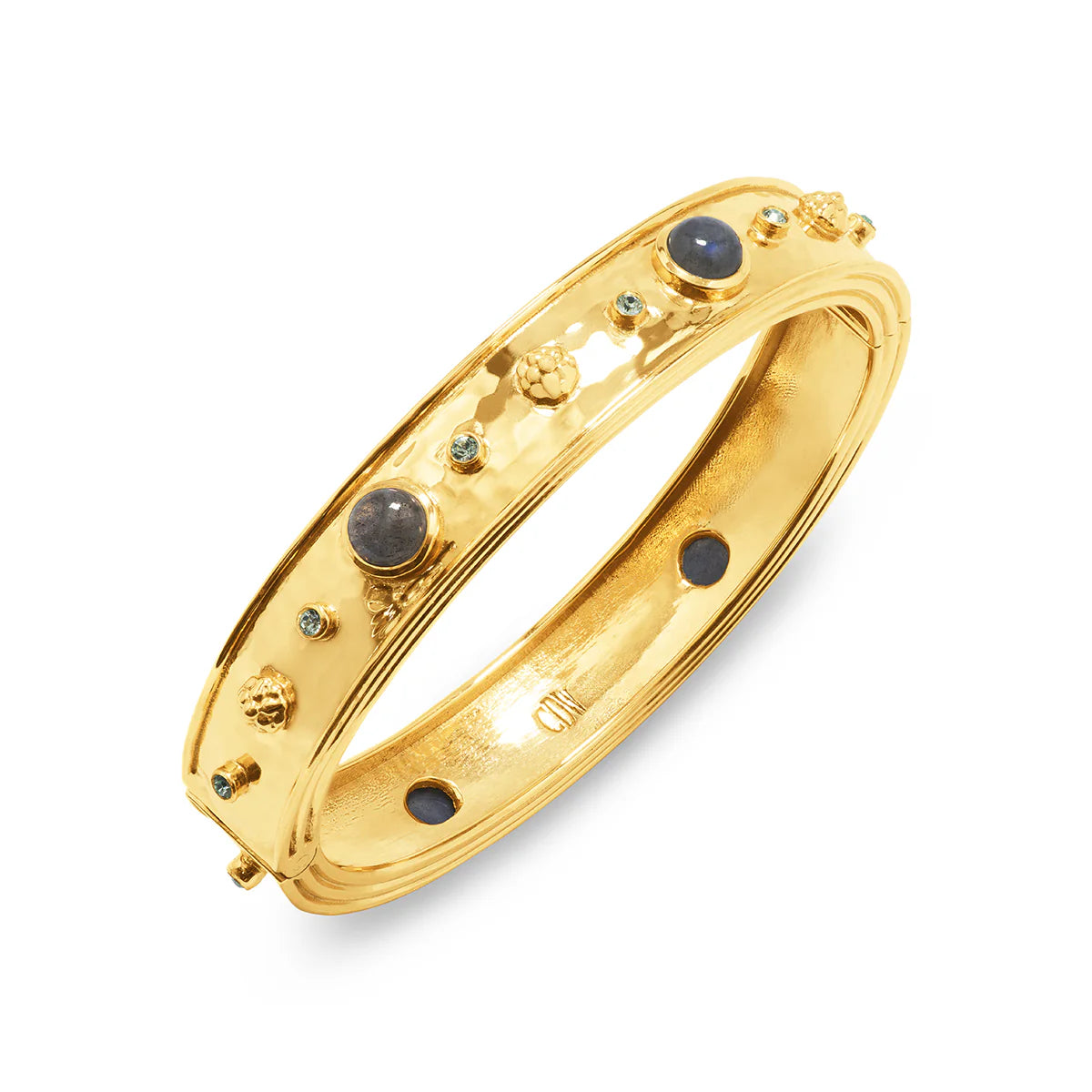 Capucine De Wulf Cleopatra Hinged Bangle in Hammered Gold, Blue Labradorite