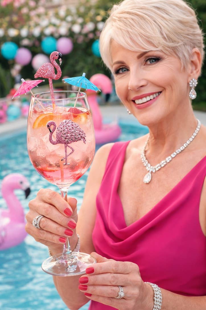 Flamingo Jeweled Stemmed Wine Glass