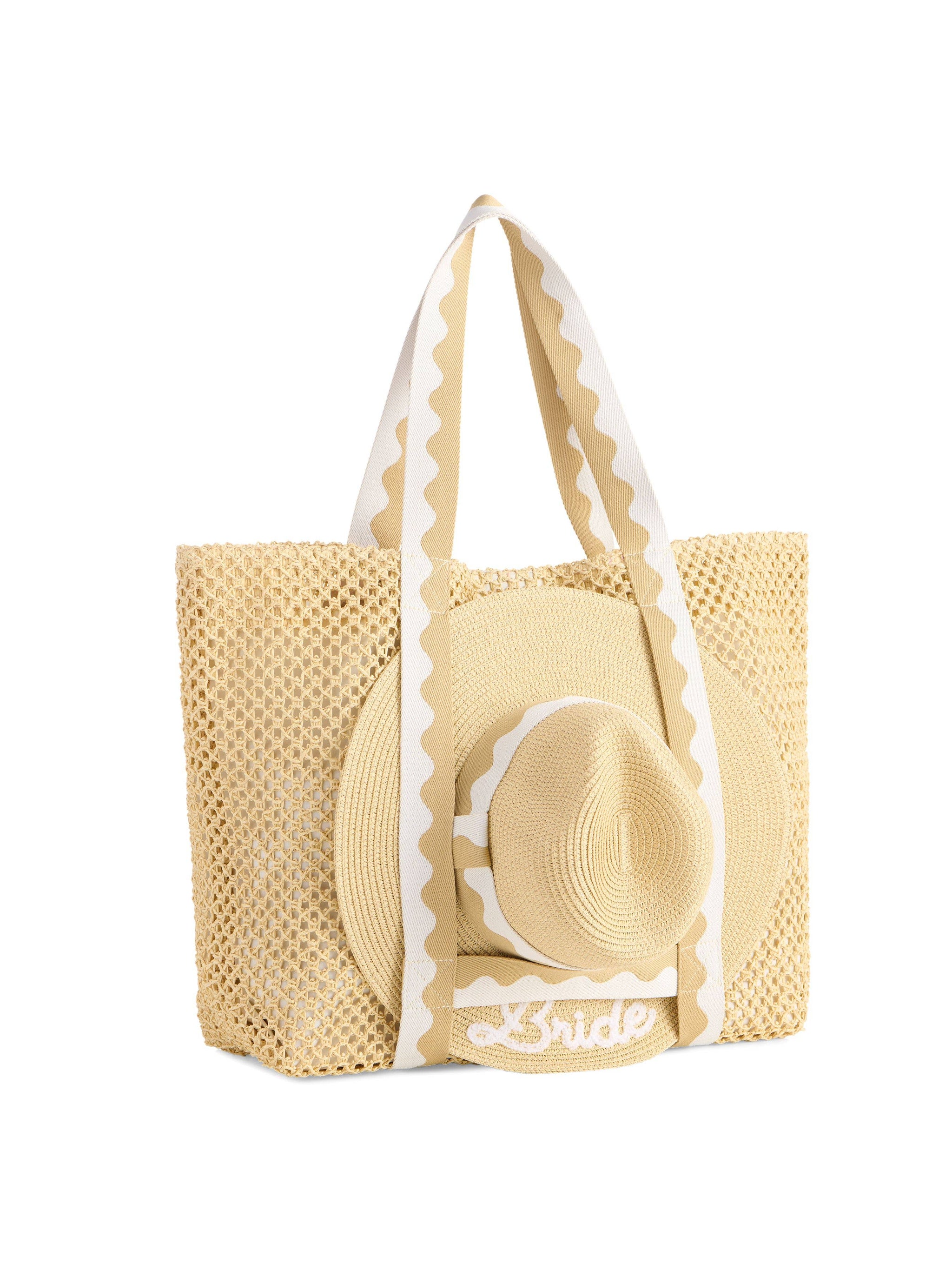 "BRIDE" Hat & Tote Set in Natural