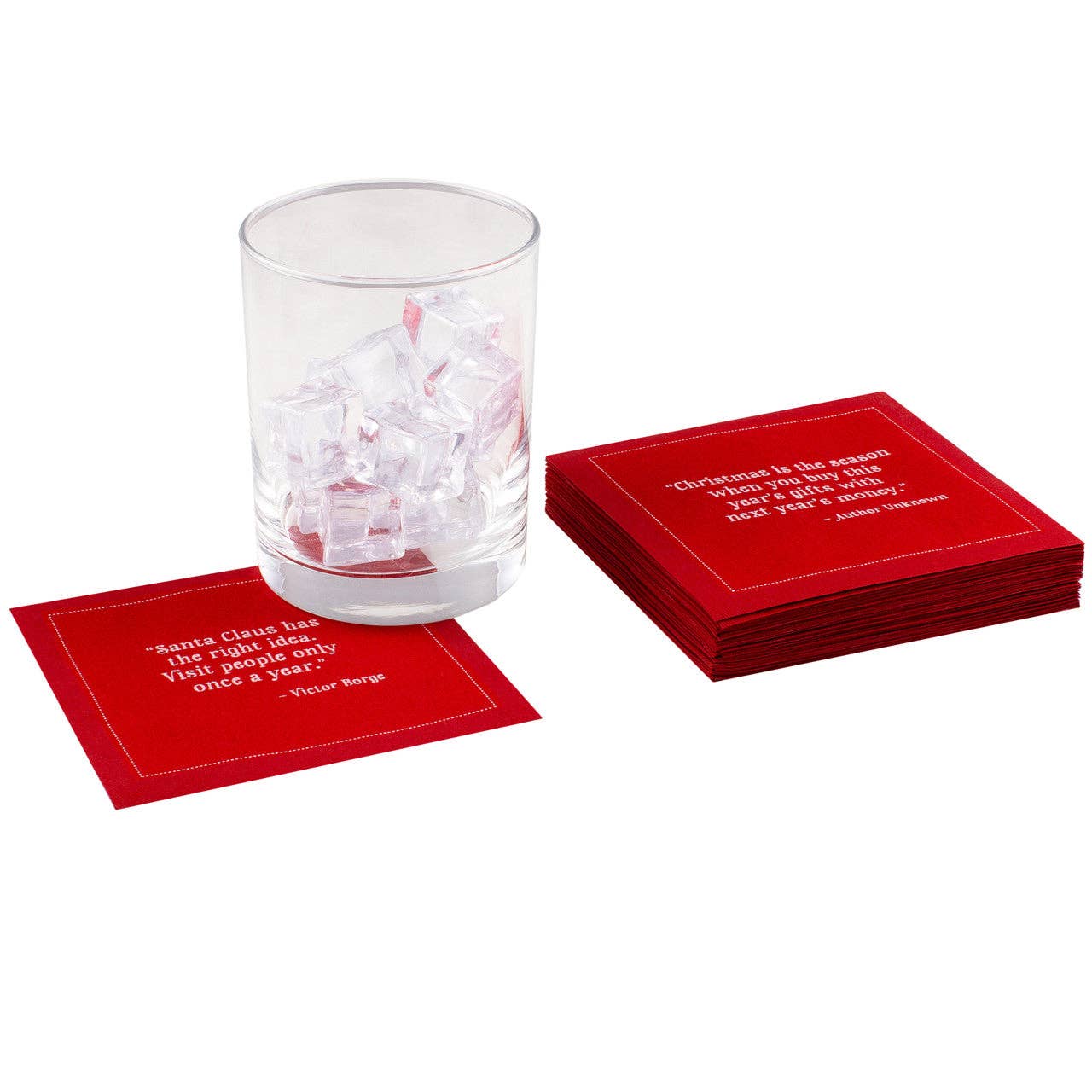 Five Star Napkins Inc. - Christmas Quotes - Red Cotton Cocktail Napkins x 50
