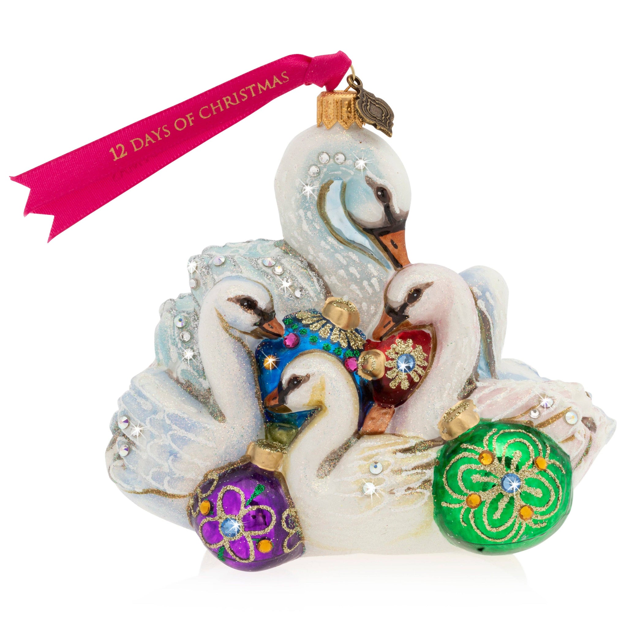 Jay Strongwater - Seven Swans-A-Swimming Glass Ornament