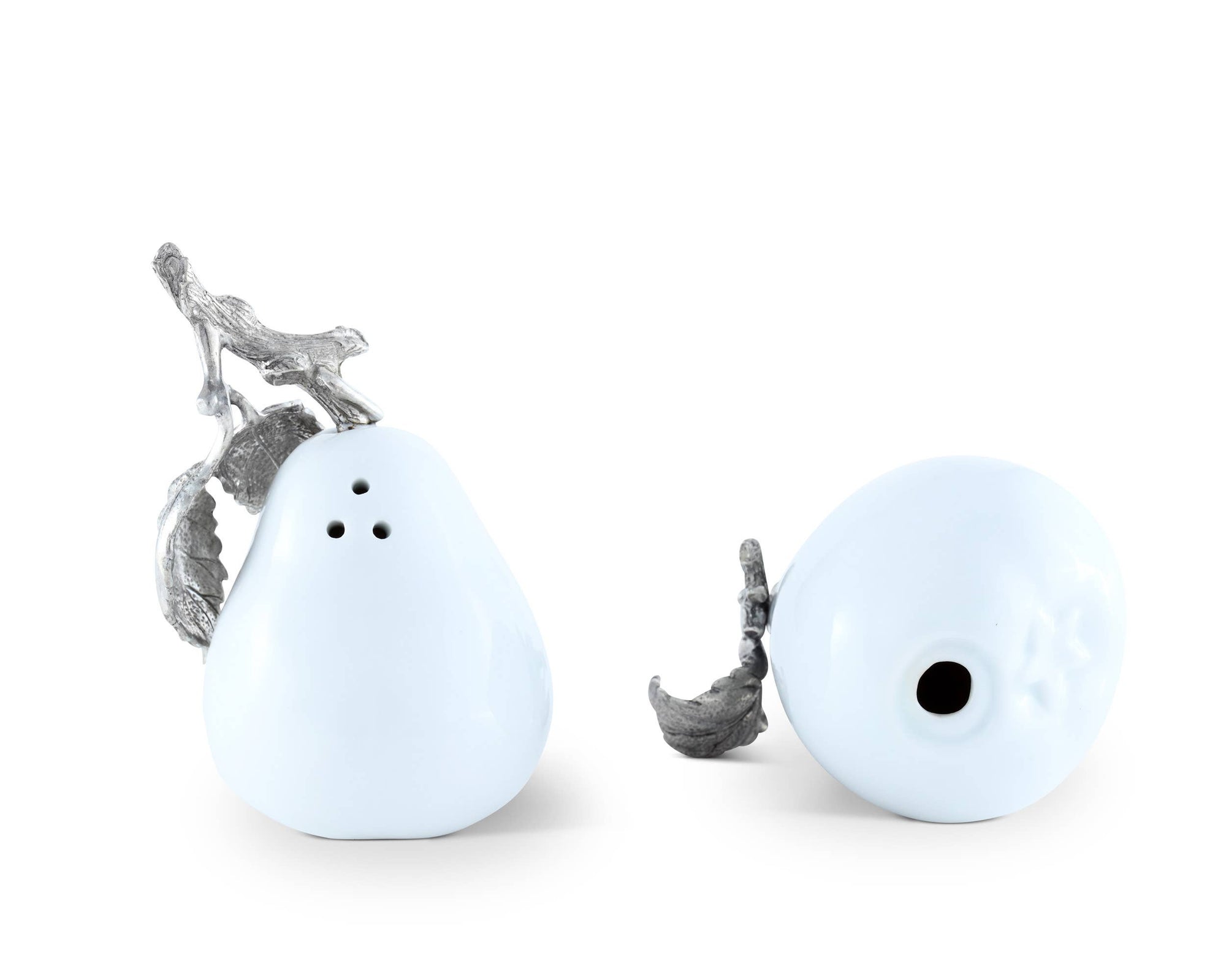 Vagabond House - Porcelain Pear Salt and Pepper with Pewter Leaf