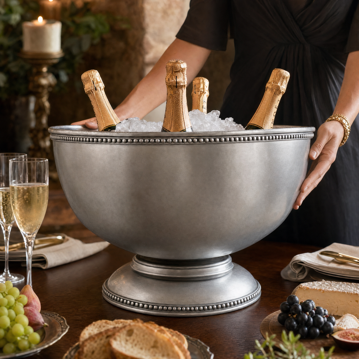 Vagabond House - Pewter Medici Bead Ice Tub/Punch Bowl