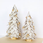 Dekorasyon Gifts  Decor - Flocked Kraft Leaf Tree w/Gold Beads (Ecru/Gold)
