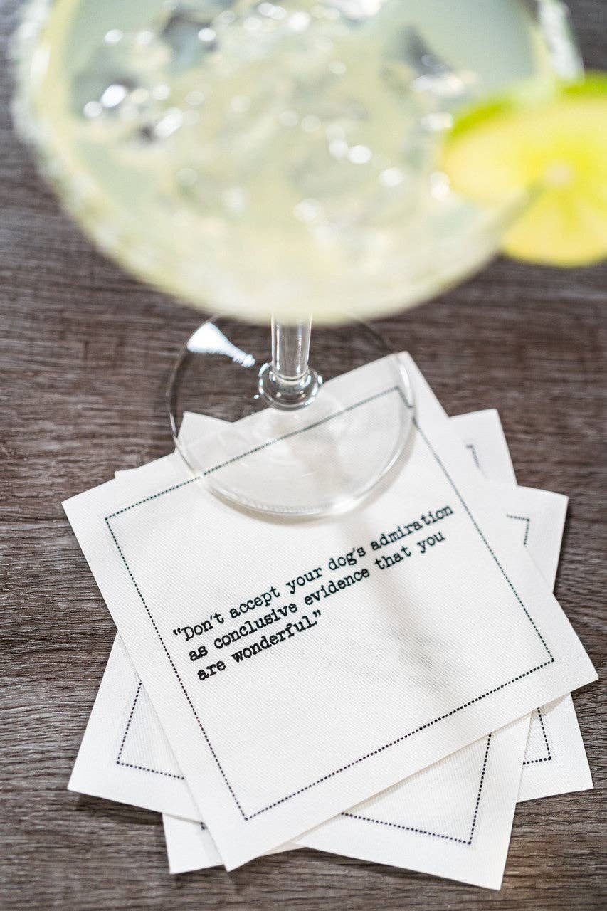 Five Star Napkins Inc. - Dog Quotes - White Cotton Cocktail Napkins 50x
