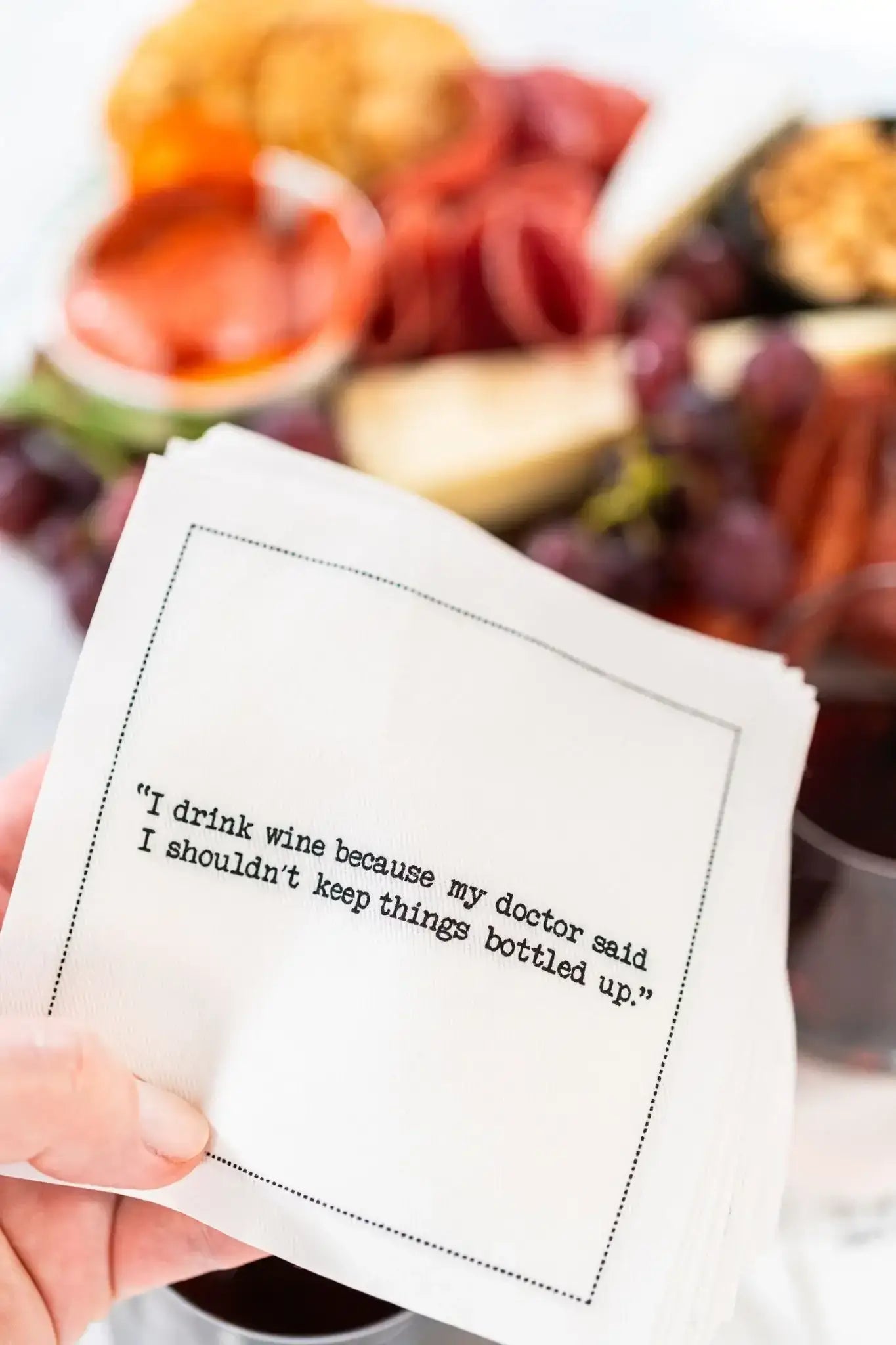 Five Star Napkins Inc. - Wine Quotes - White Cotton Cocktail Napkins x 50