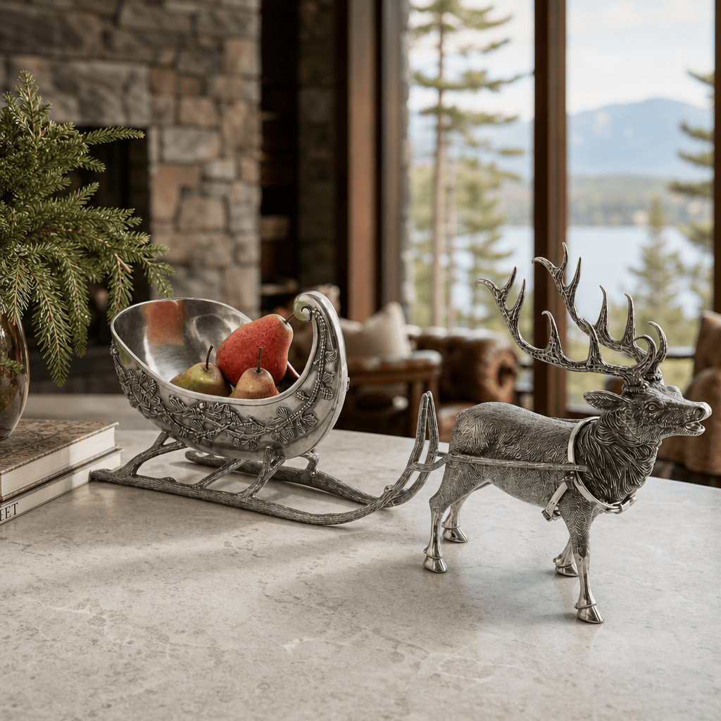 Pewter Reindeer Sleigh Centerpiece - Large