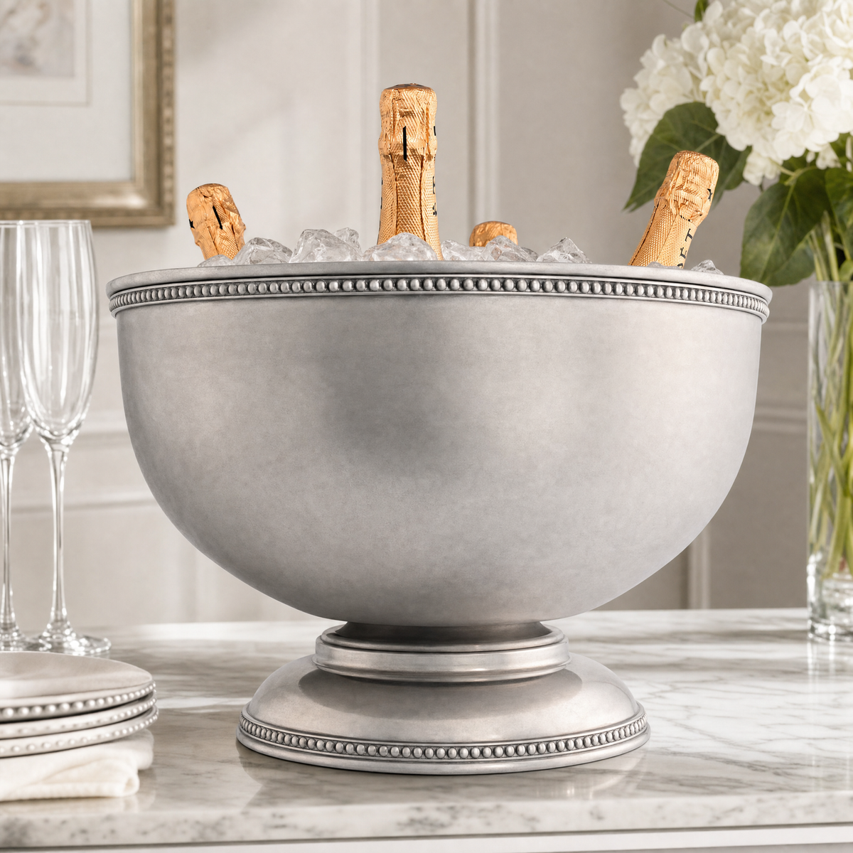 Vagabond House - Pewter Medici Bead Ice Tub/Punch Bowl