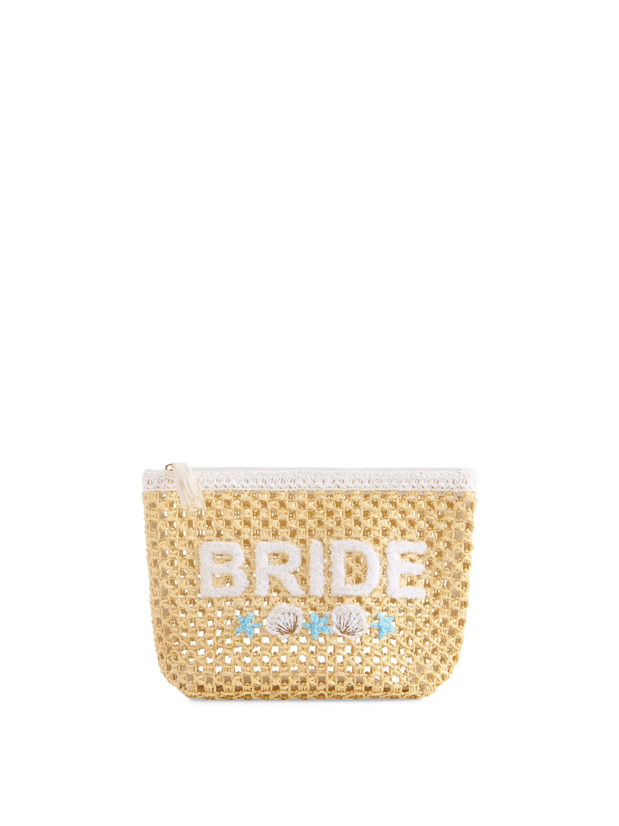 "BRIDE" Shell Zip Pouch in Natural