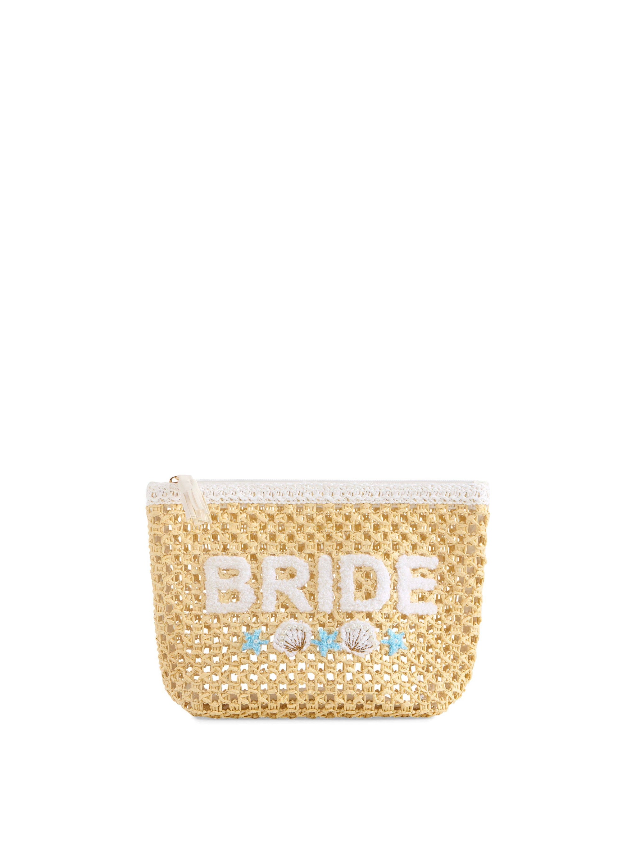 "BRIDE" Shell Zip Pouch in Natural