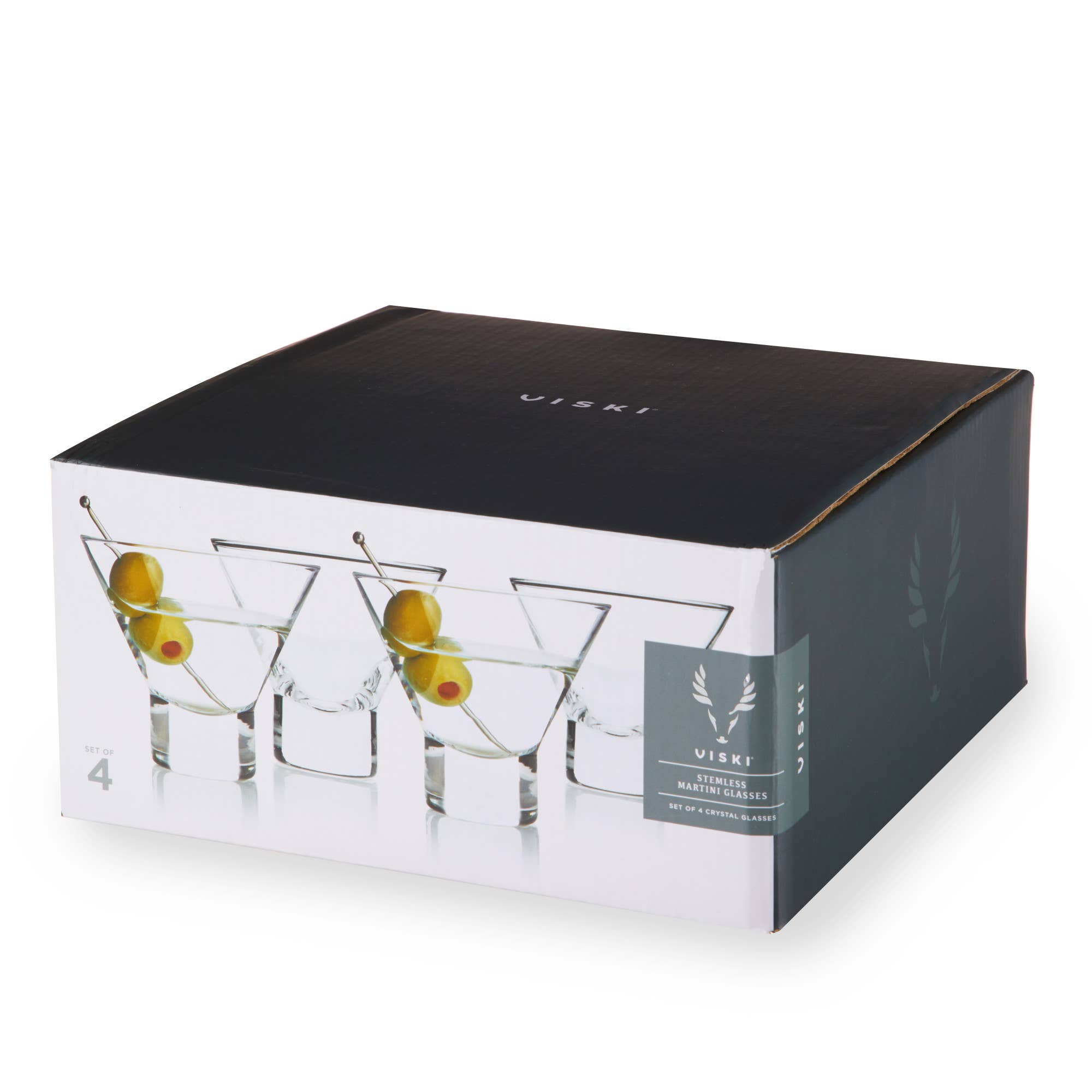 Viski - Raye™ HeavyBase Stemless Crystal Martini Glasses Set of 4