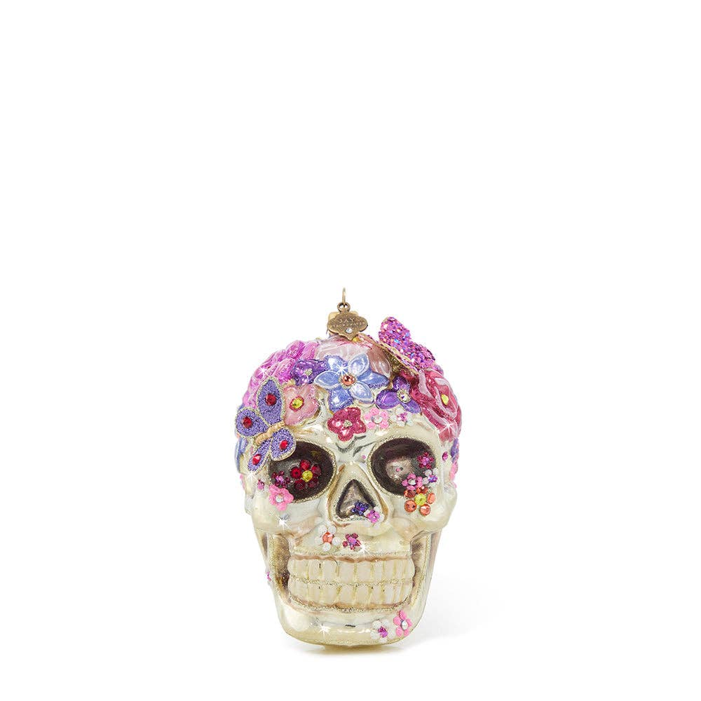 Jay Strongwater - Floral Skull Glass Ornament