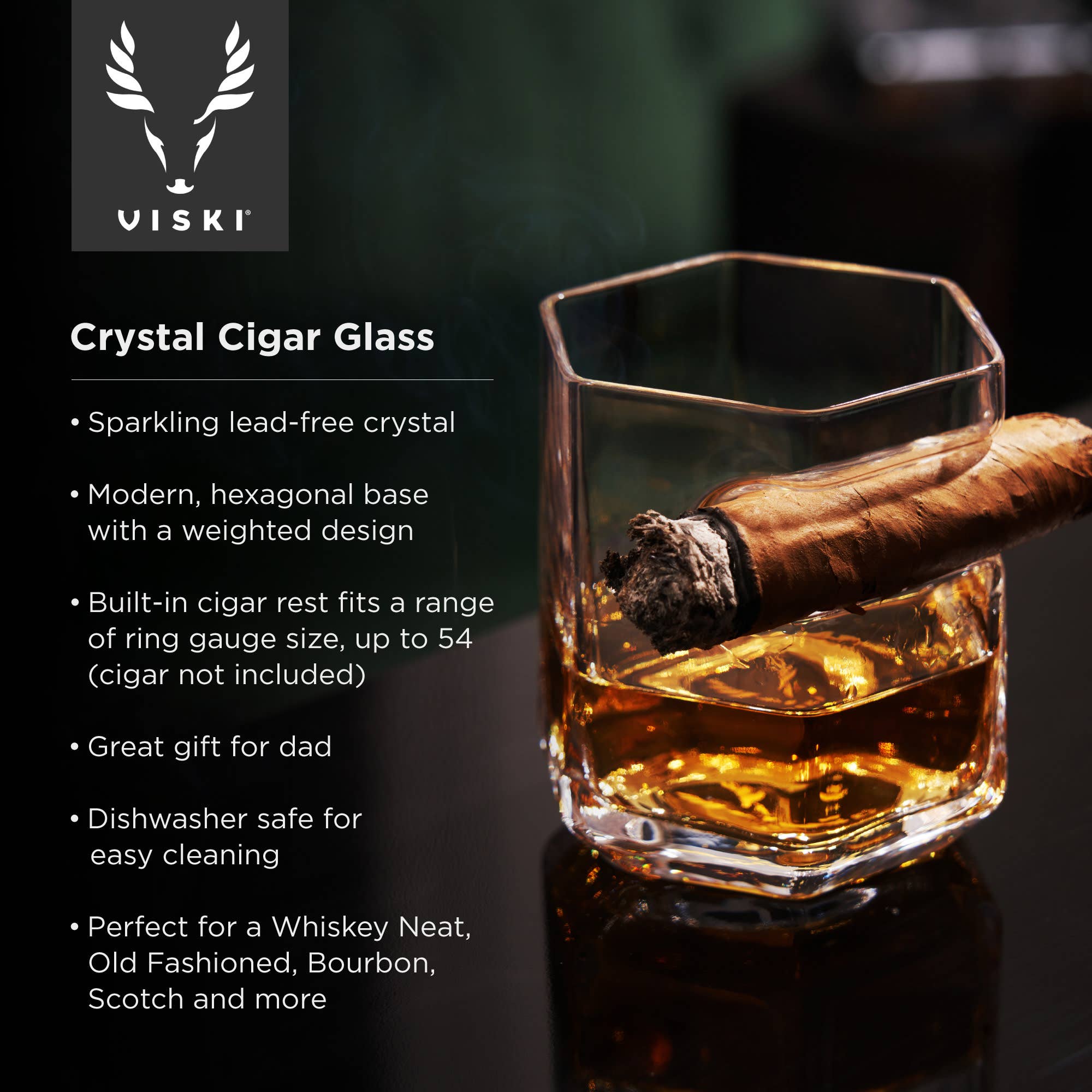 Viski - Raye™ Crystal Whiskey Glass with Builtin Cigar Holder
