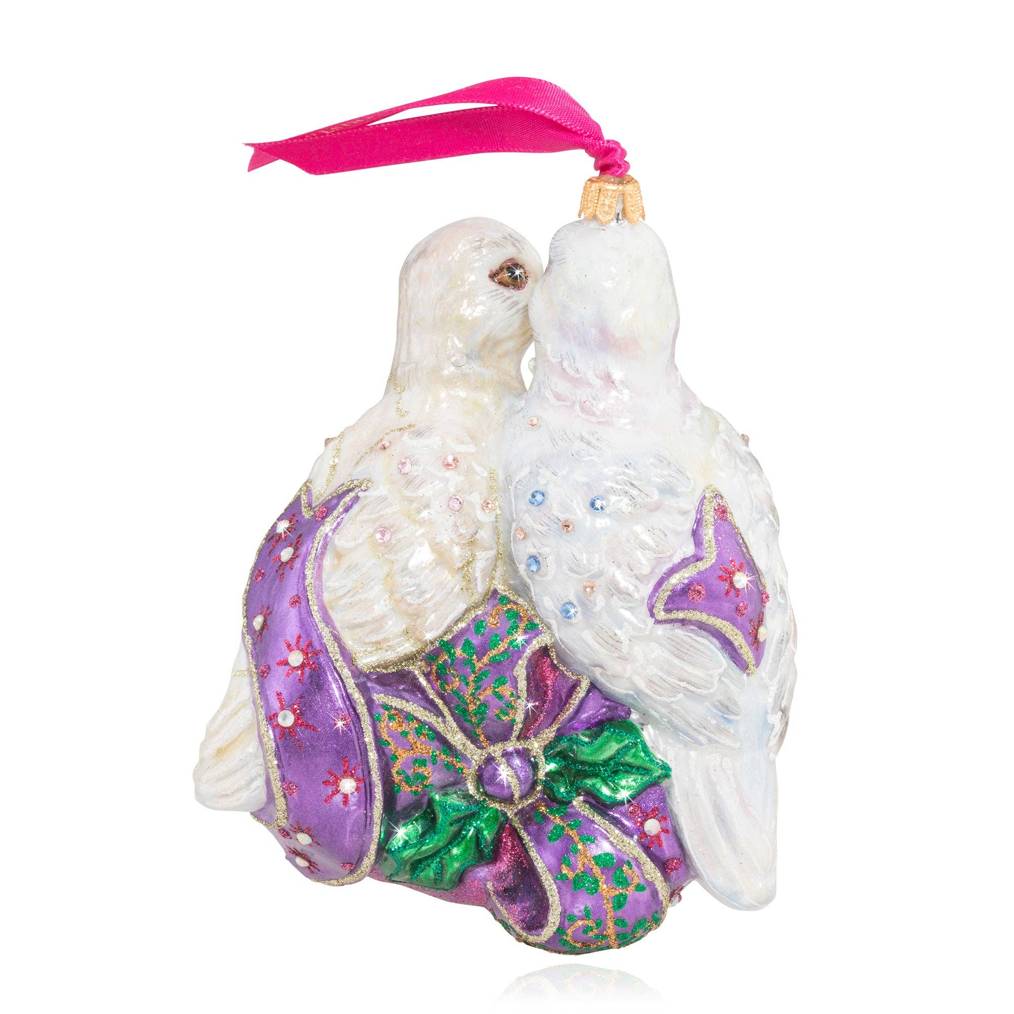 Jay Strongwater - Two Turtle Doves Glass Ornament
