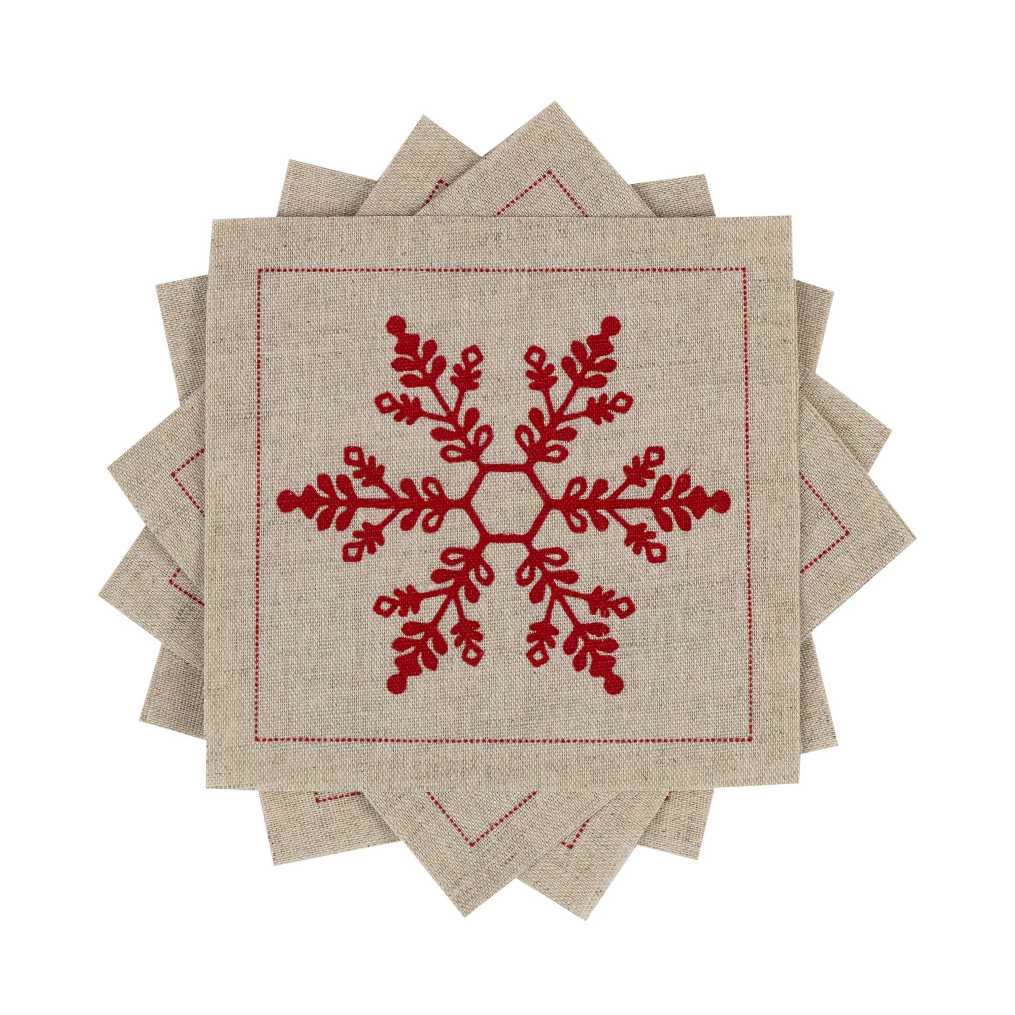 Five Star Napkins Inc. - Natural Snowflake Linen Cocktail Napkins - 50x