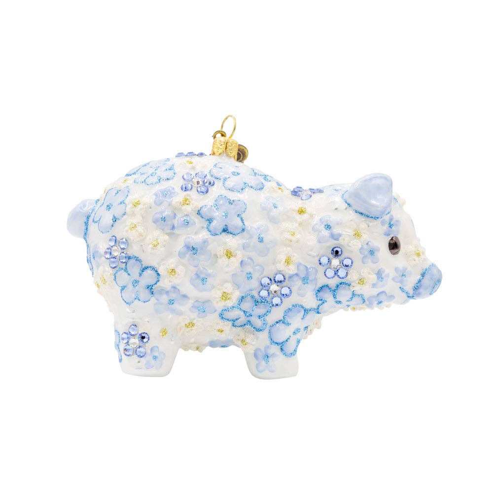 Jay Strongwater - Blue Floral Piggy Ornament