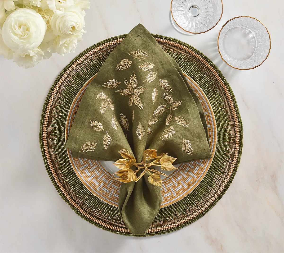 Gilded Breeze Napkin - Olive/Gold