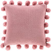 Knitted Cotton Pom Pillow in Pink