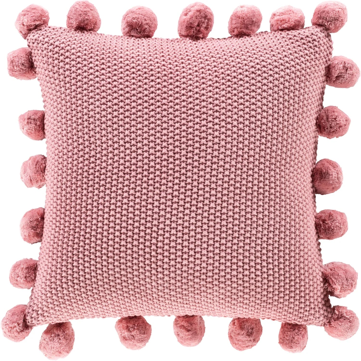 Knitted Cotton Pom Pillow in Pink