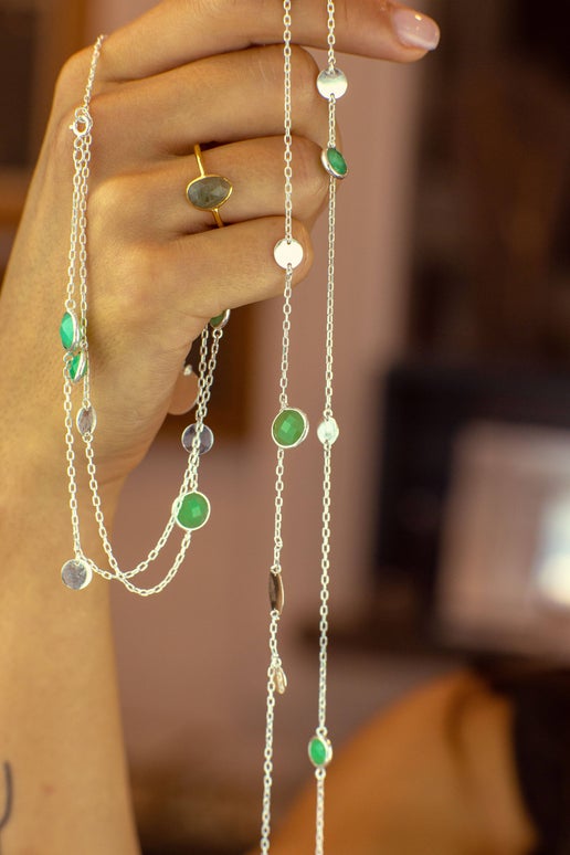 SD Bijoux SCHLU20 - ELEGANCE CHAIN LONG NECKLACE, silver & chrysoprase (SCHLU20)