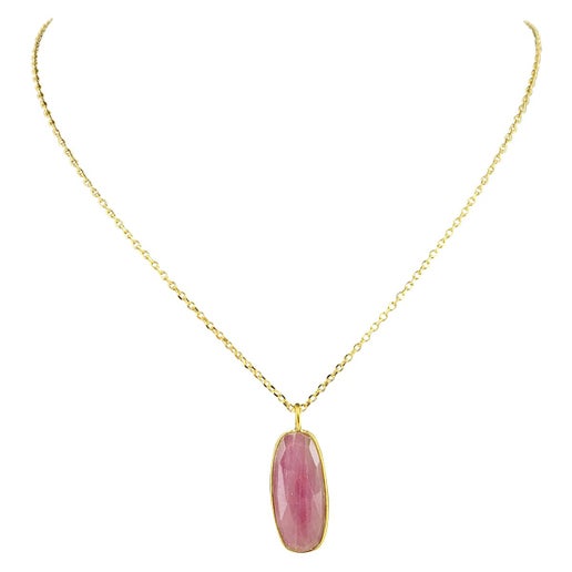 Sophie Deschamps Bijoux - COLLIER CHAINE ANAHITA, saphir serti plaqué or (CCHHO1)