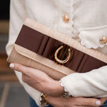 Straw Avery Clutch - Chocolate Flat Bow - Tort Circle/Horseshoe